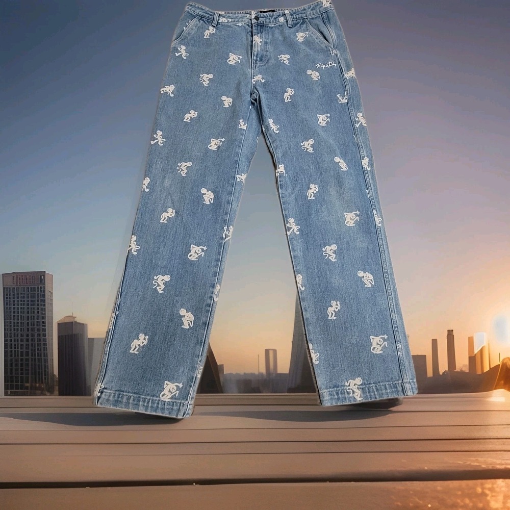 🕺Ripndip Denim Pants Men's 36x32 Blue Dance Party Print Skater Streetwear